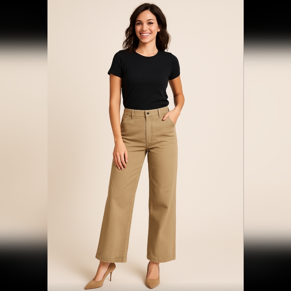 Nine West Jeans Women’s High Rise Wide Leg Pants Khaki Size 4 NWT